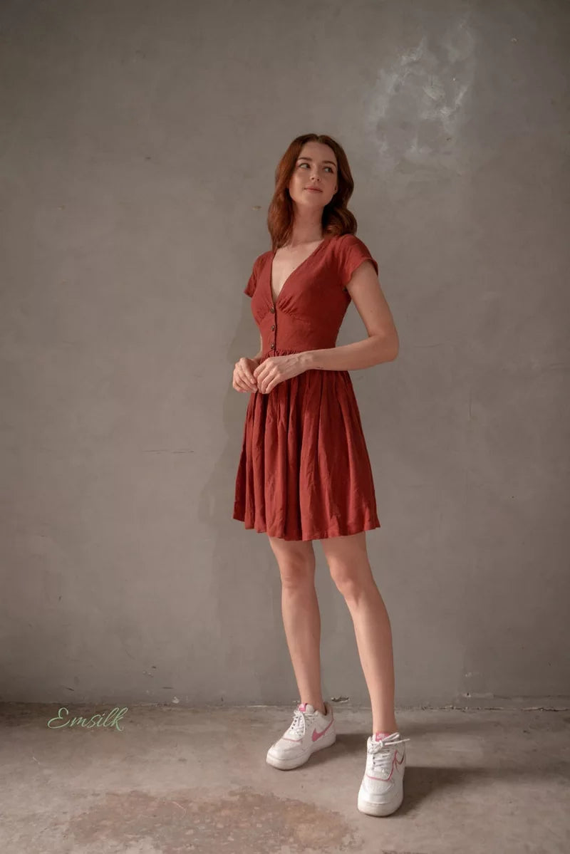 robe courte rouge brique