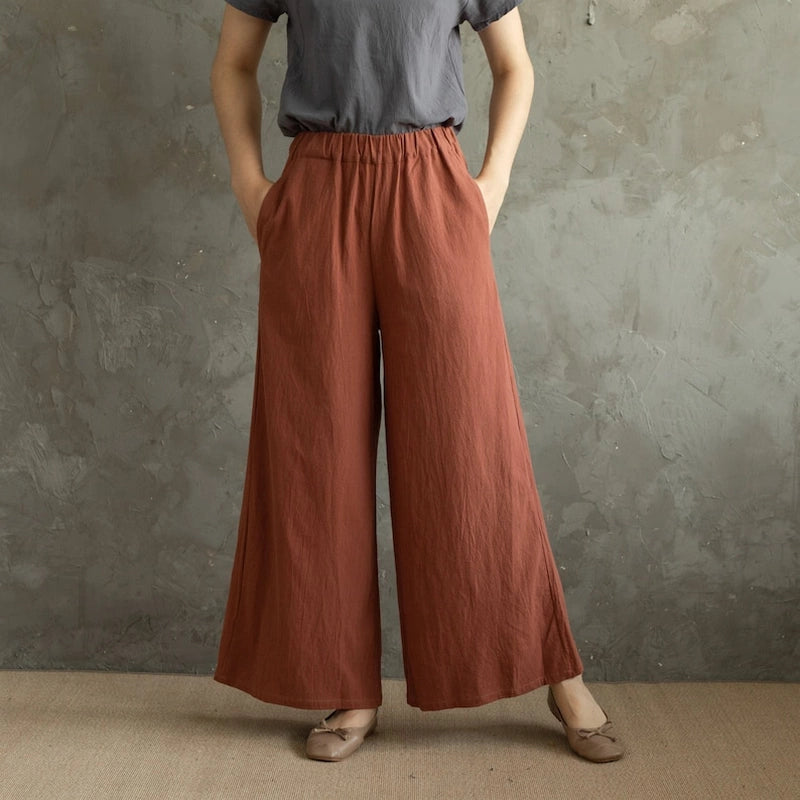 Pantalon Large  Femme Terracotta