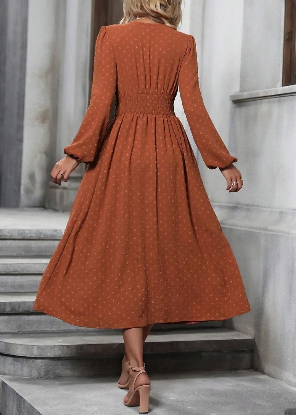 Robe cache coeur longue terracotta