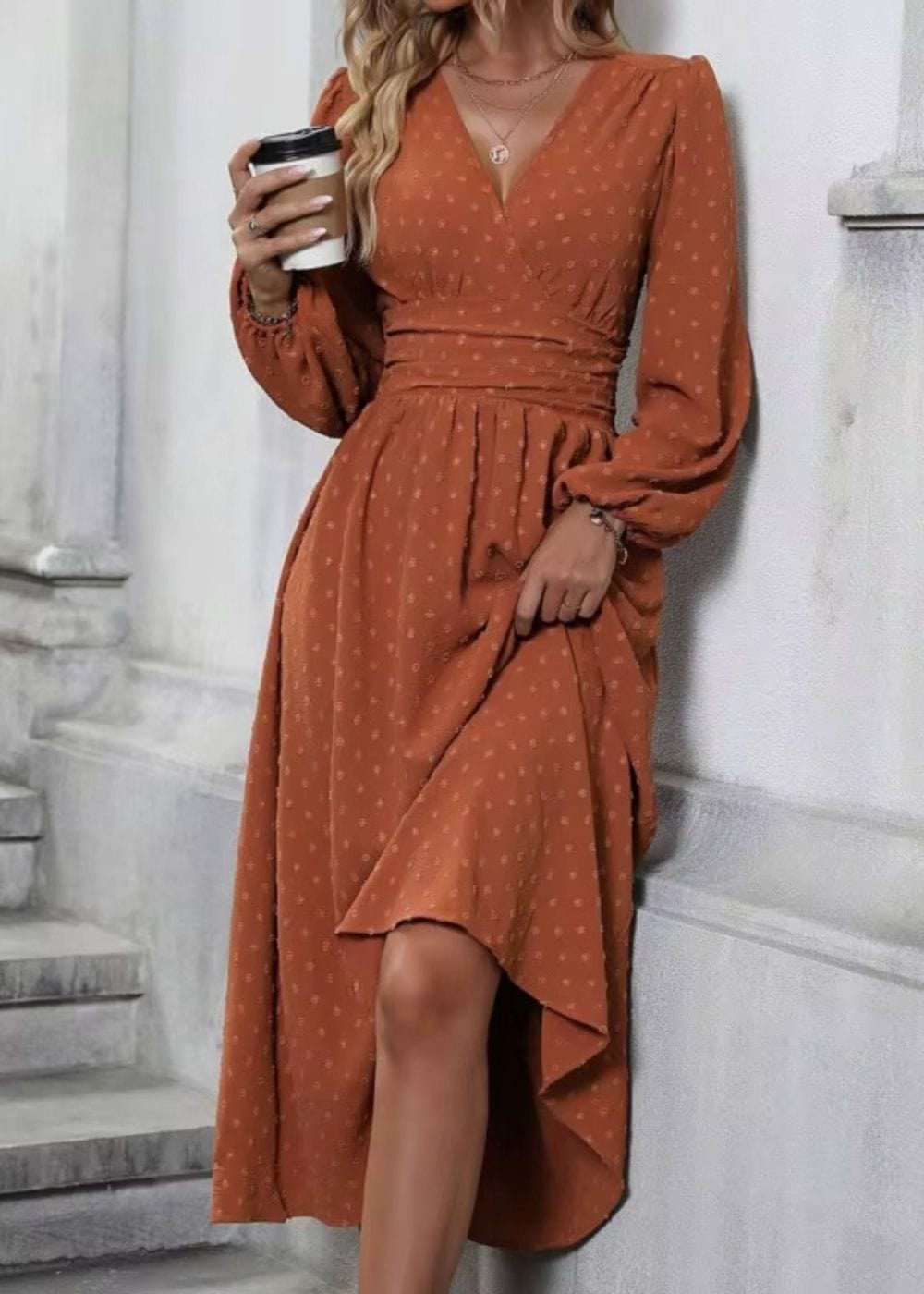 Robe cache coeur longue terracotta