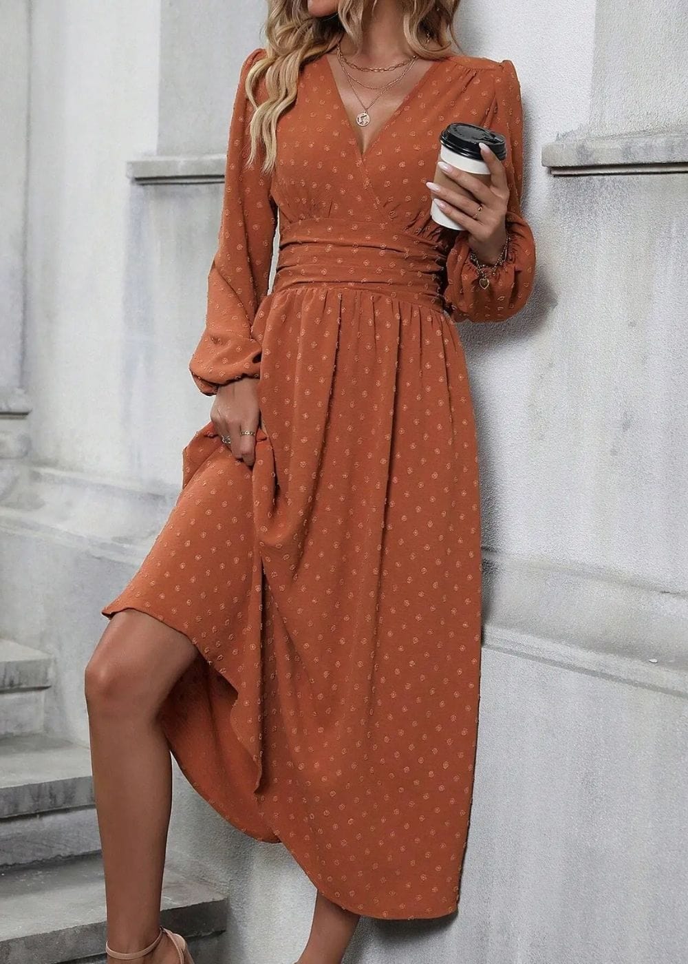 Robe cache coeur longue terracotta