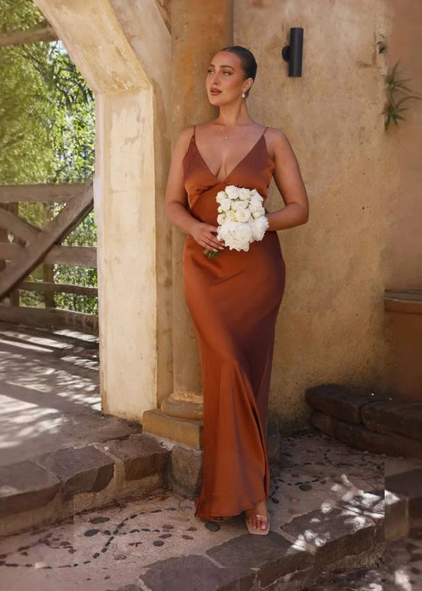 Robe de soirée couleur terracotta