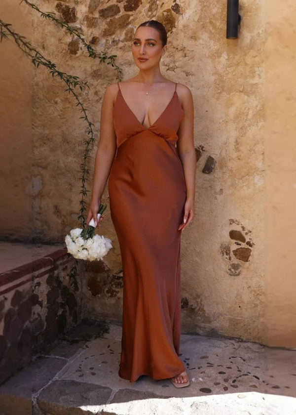Robe de soirée couleur terracotta