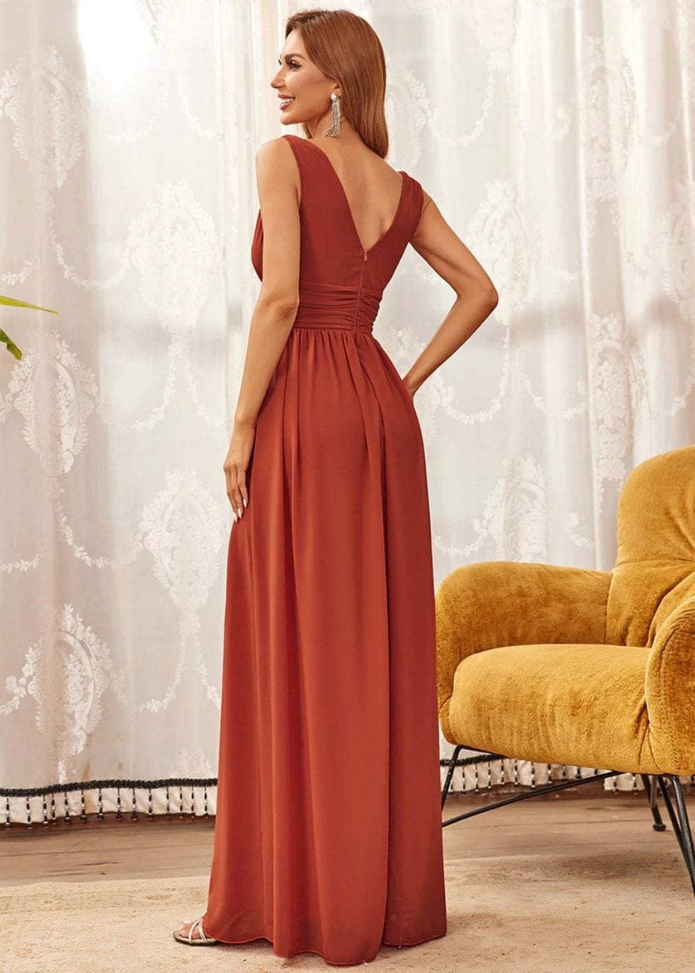 Robe longue couleur terracotta