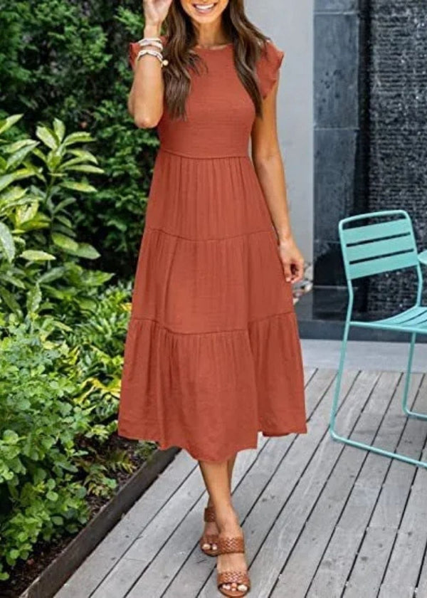 Robe longue plissée terracotta