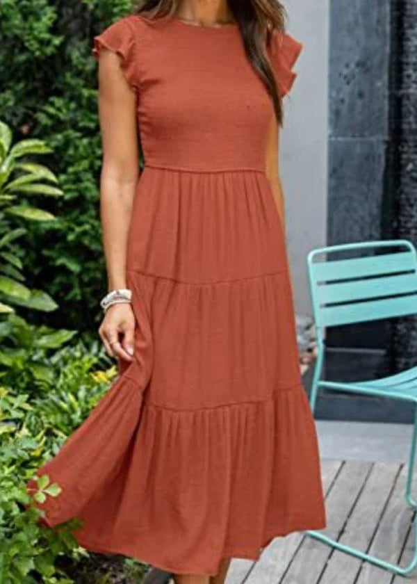 Robe longue plissée terracotta