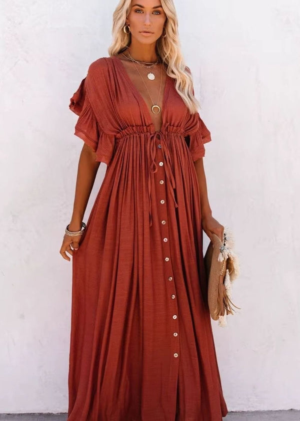 Robe longue terracotta boheme