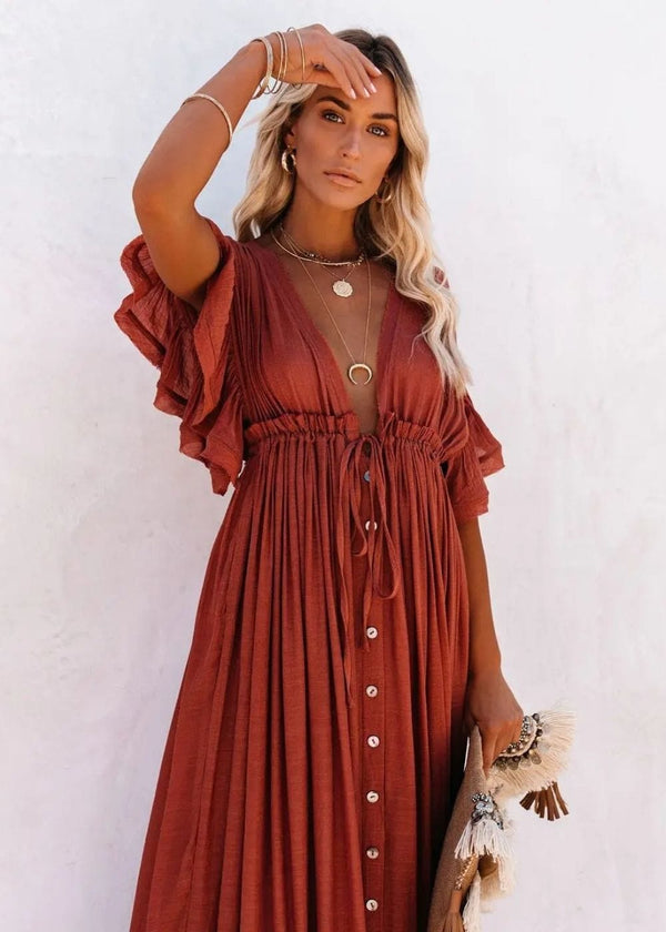 Robe longue terracotta boheme