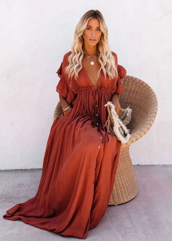 Robe longue terracotta boheme