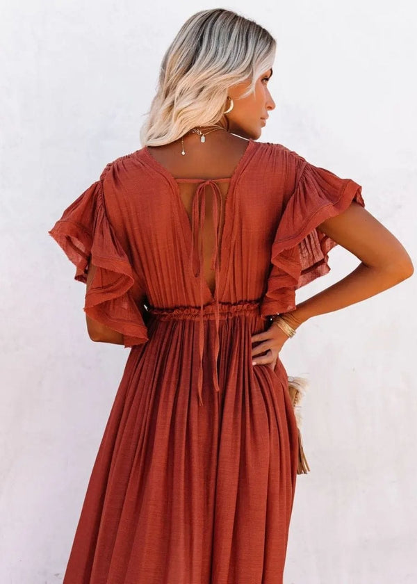 Robe longue terracotta boheme