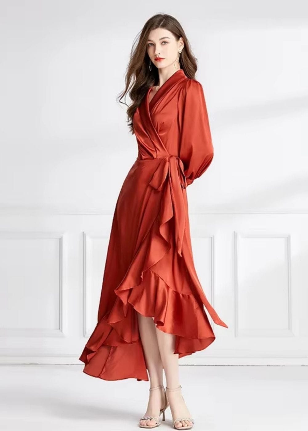 Robe terracotta manche longue