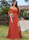 Robe terracotta mariage manche longue